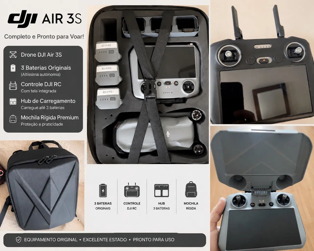 DJI Air 3S + RC 2 ? KIT COMPLETO ? R$ 11.000  