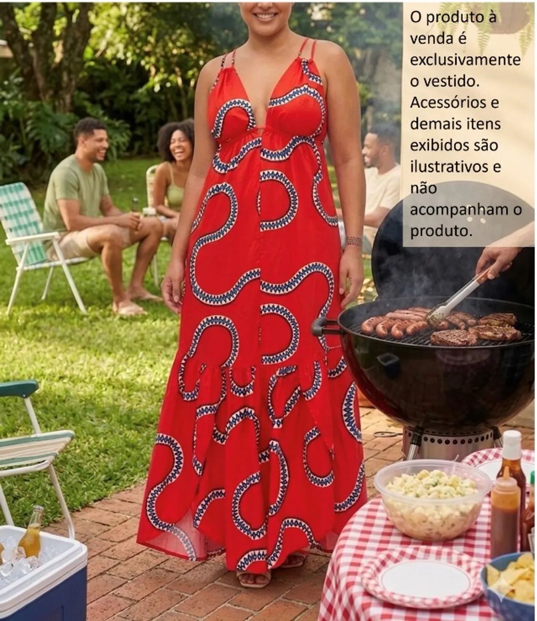 Vestido de Alças Longo Estampado Vermelho - Foto 5