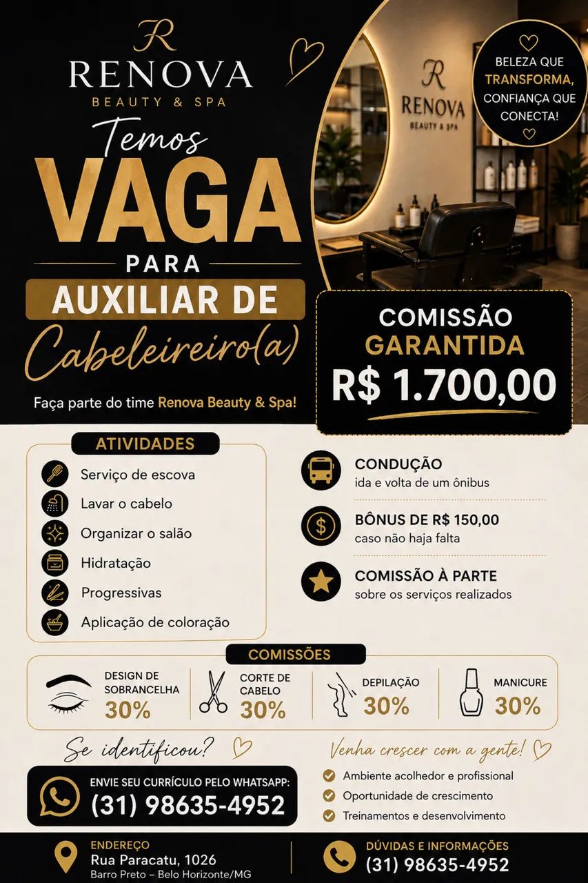 Vaga de auxiliar de cabeleireiro 