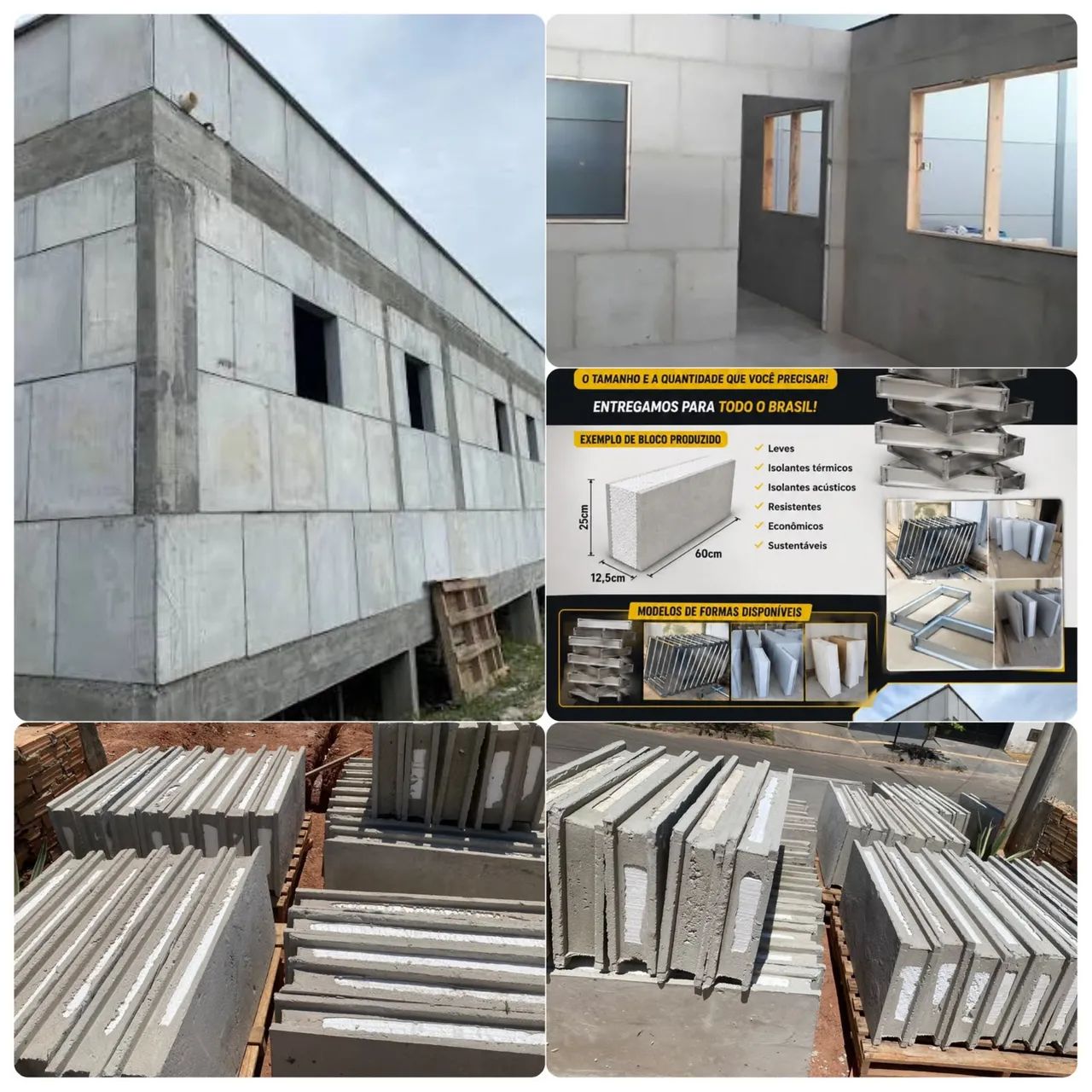 Formas para fabricar e blocos de concreto.