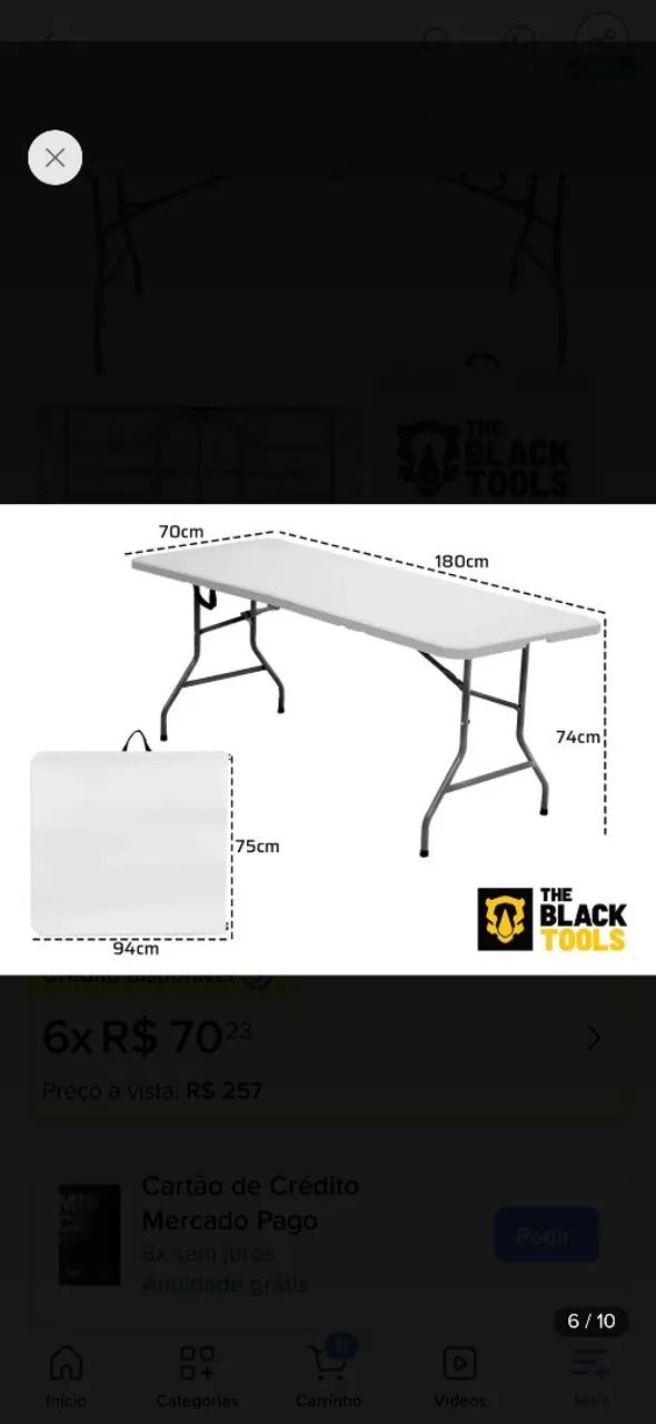 Mesa dobrável 1,80m The Black Tools491819534501160964
