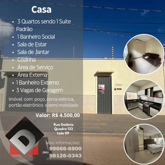ALUGA-SE CASA 3 QUARTOS