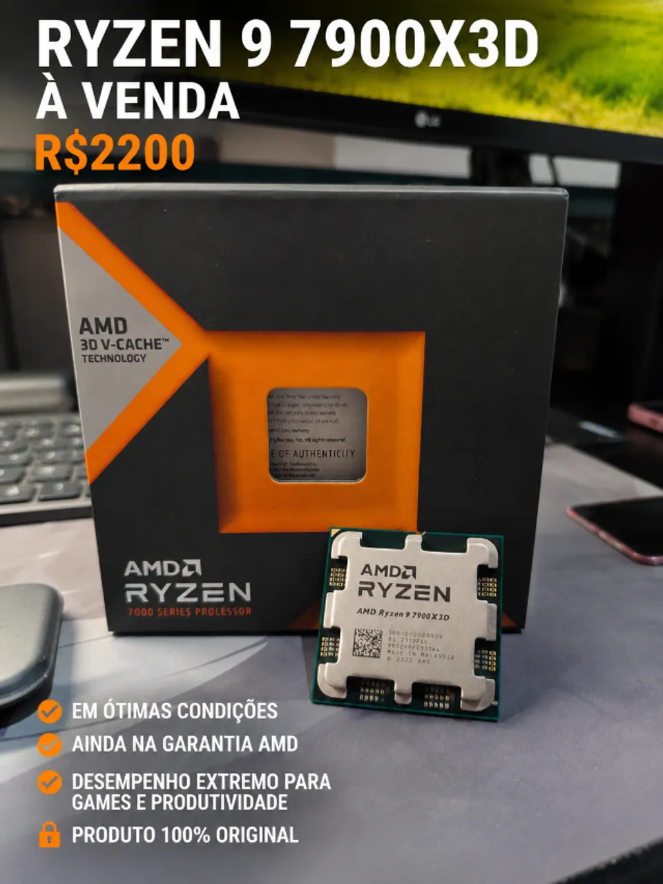 Processador AMD Ryzen 7 5700X3D 3.0GHz (4.1GHz Turbo), 8-Cores 16