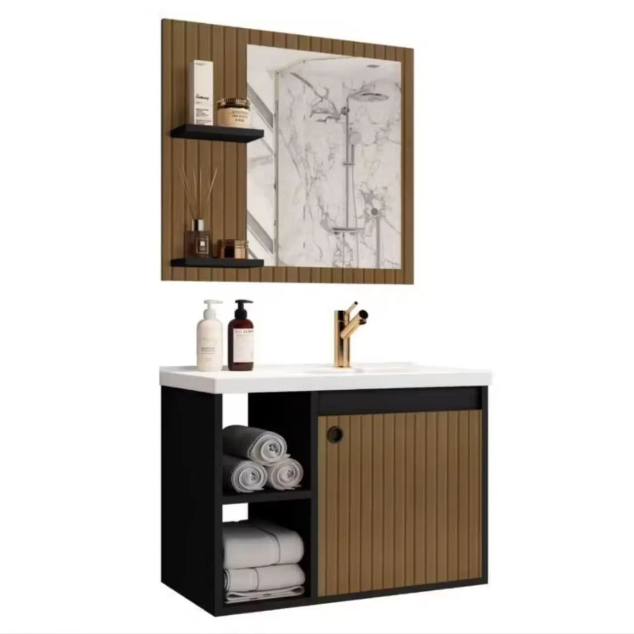 Conjunto Gabinete Balcão Banheiro Espelheira<br><br>Cuba