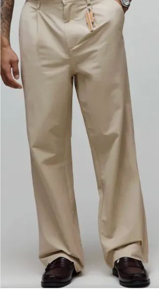 Calça psycho bunny malik wide leg bege nova