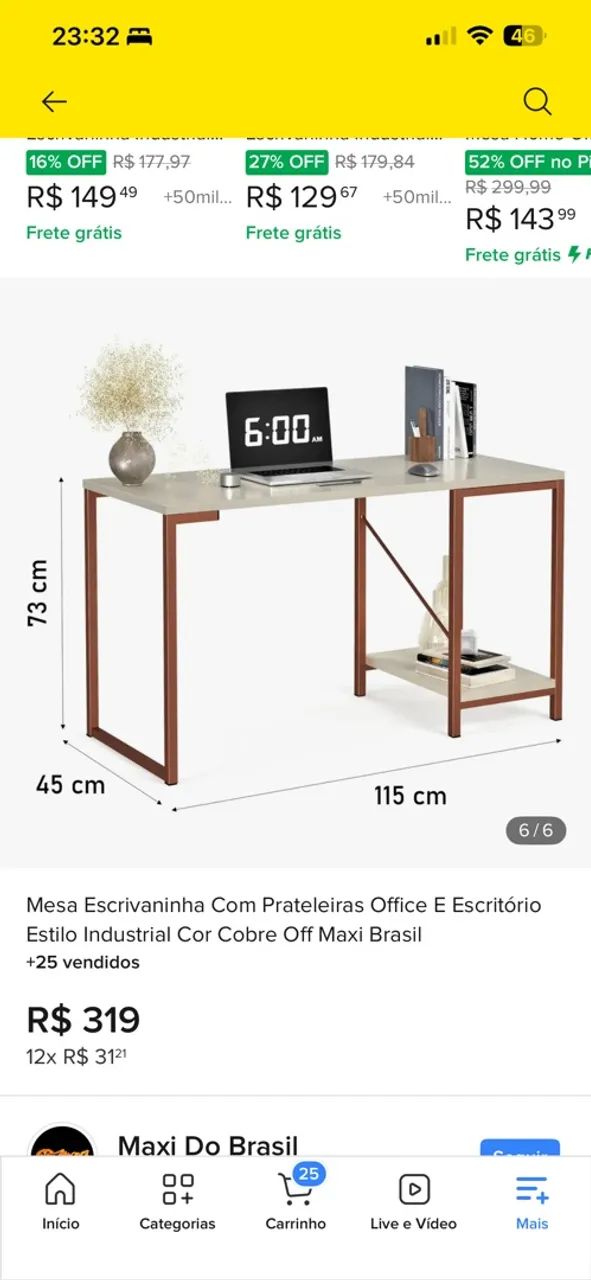 Mesa Escrivaninha com prateleira off white e cobre - Foto 3