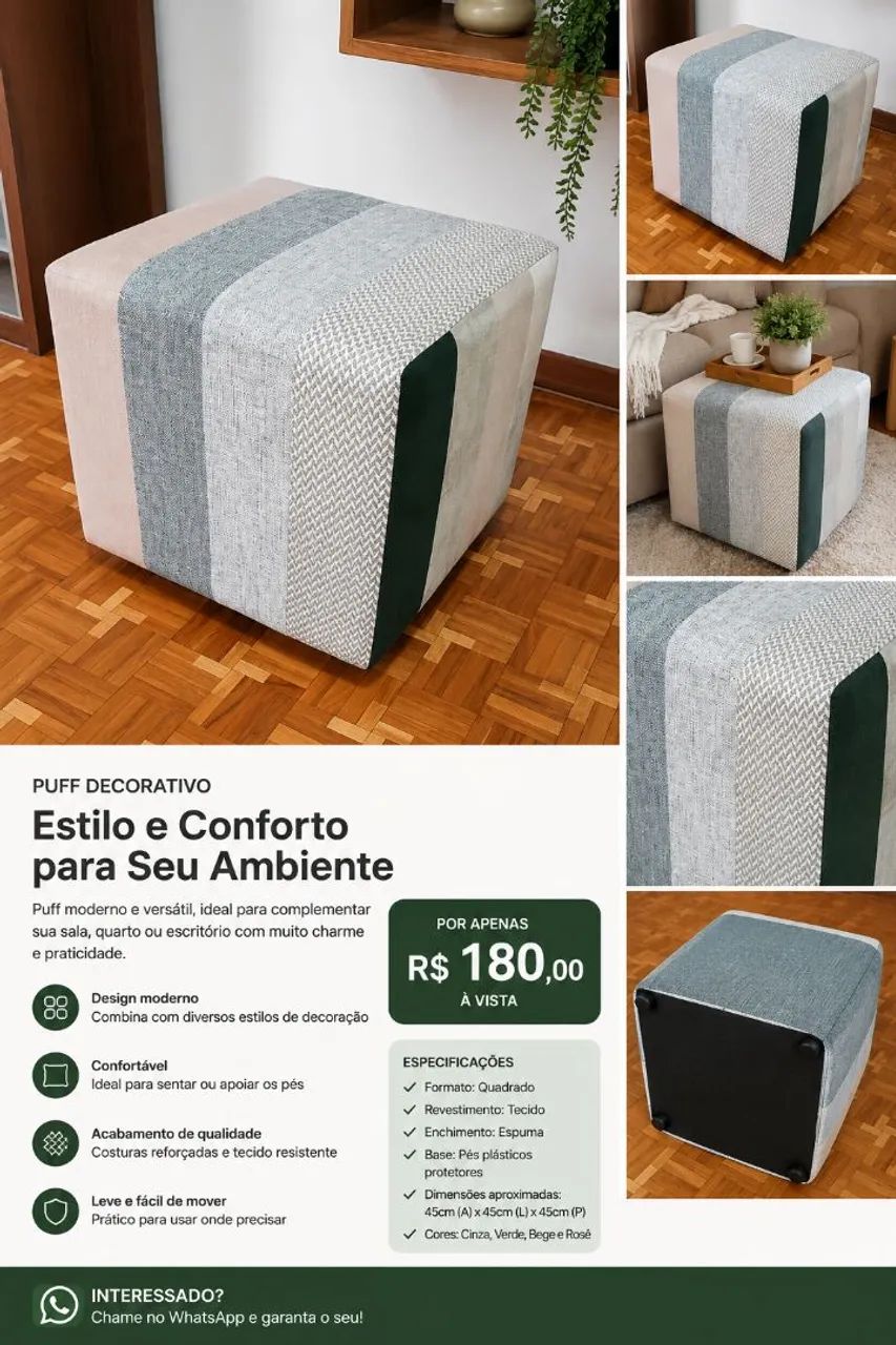 Puff Cubo Patchwork Design Moderno - Textura Variada e Cores Tendência - Impecável - Foto 2