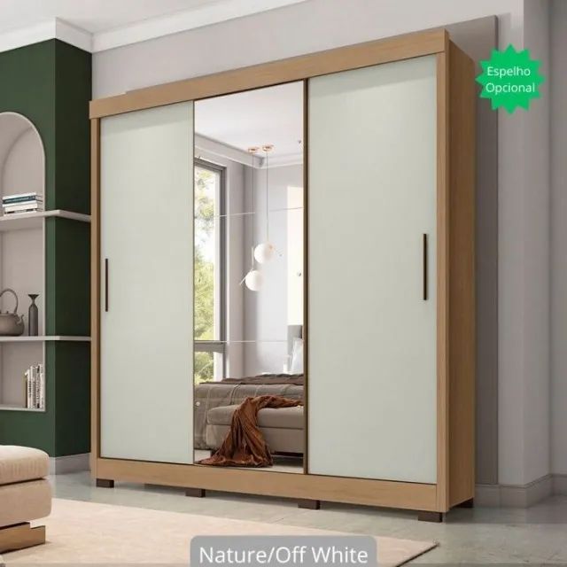 Guarda Roupa Casal 3 Portas Correr com Espelho