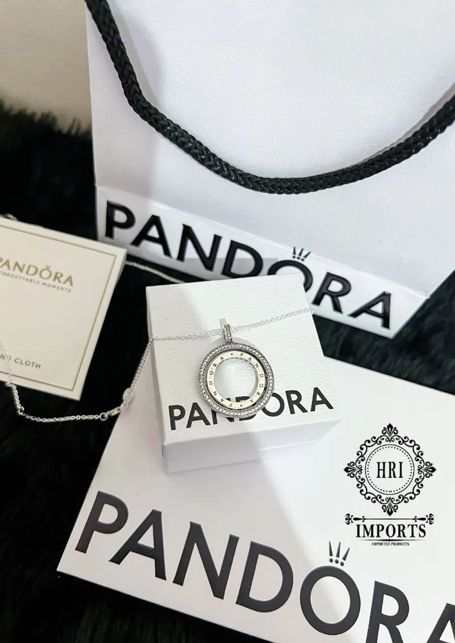 Colar pandora aro duplo logo pave 