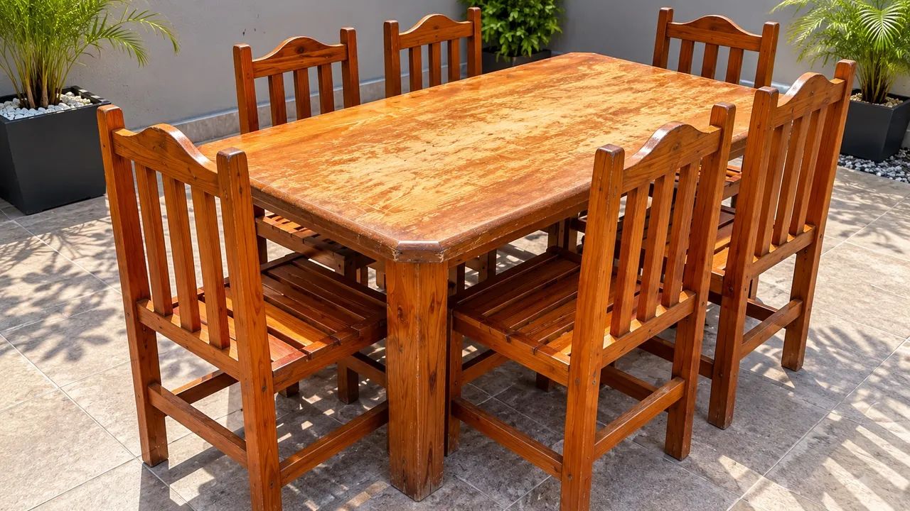 Mesa de Madeira com 6 Cadeiras 