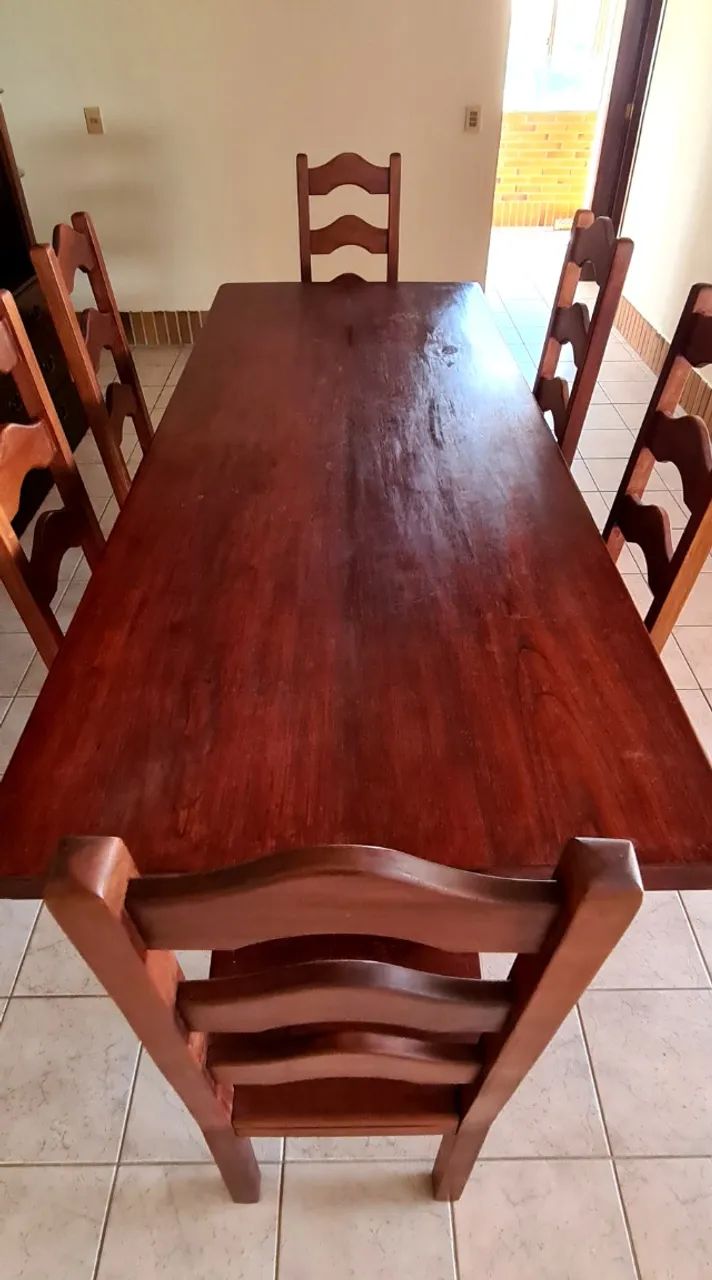 Mesa de jantar 3m madeira maciça 2,5m + 6 cadeiras