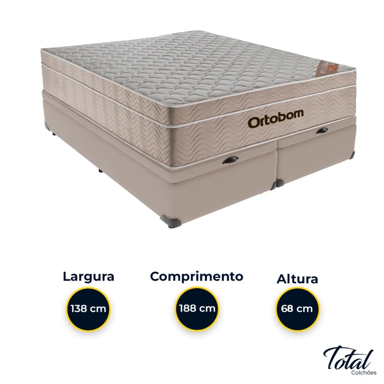 Cama Box Baú Bipartido Casal Bege e Colchão Airtech Springpocket - Foto 3