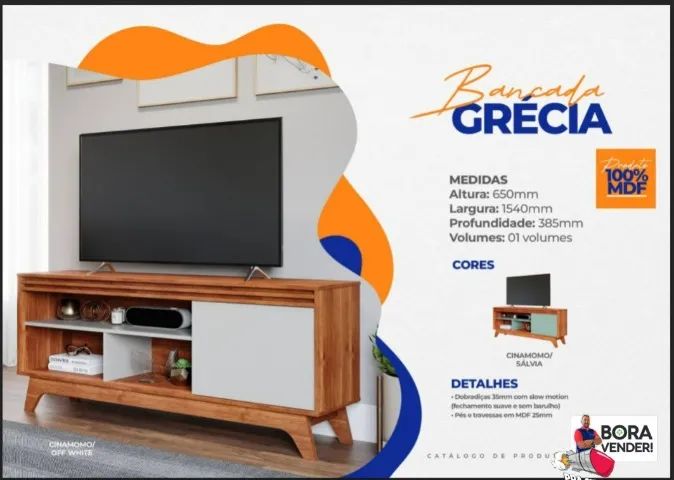 Rack para Tv de até 55 Polegadas Grécia 180cm 100% MDF Cinamomo/Branco 