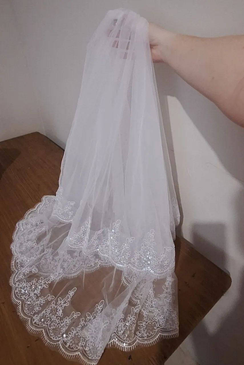 Véu de Noiva Duplo com borda de Renda com brilhos - Foto 5
