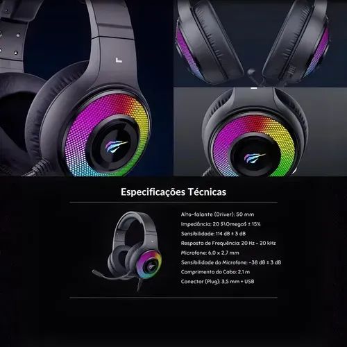 Headset Gamer HAVIT H2042D, RGB, Driver 50mm, USB e P2 - Foto 2