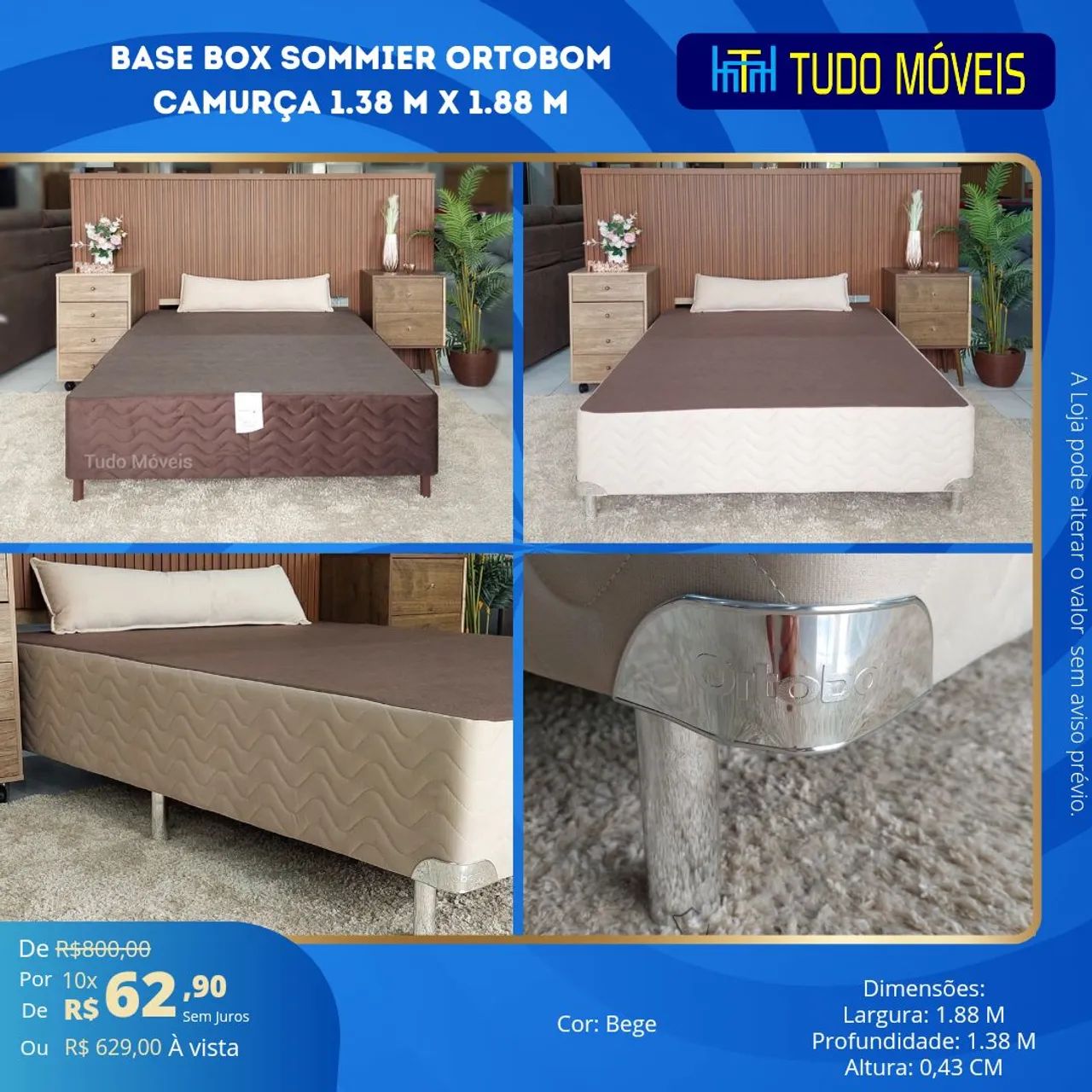 BASE BOX SOMMIER ORTOBOM CAMURÇA 1.38X1.88M - Foto 3