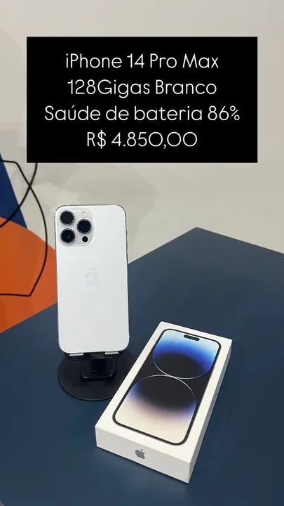 iPhone 14 Pro Max 128GB Branco Saúde de bateria 86% R$ 4.850,00