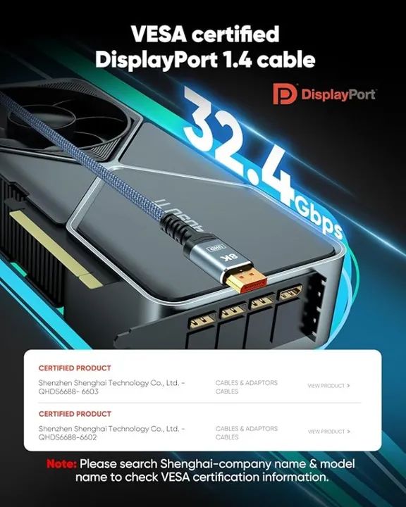 Cabo Displayport 8K  - Qualidade Extrema - Acabamento em Nylon - Foto 4