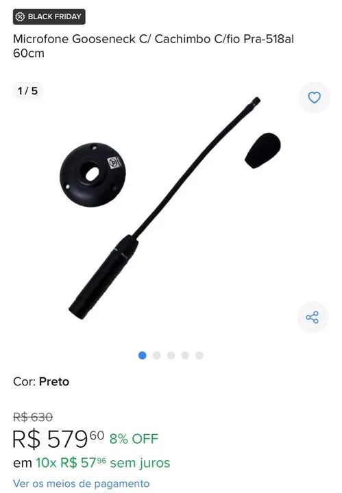 Microfone Gooseneck C/ Cachimbo C/fio Pra-518al 60cm - Foto 2