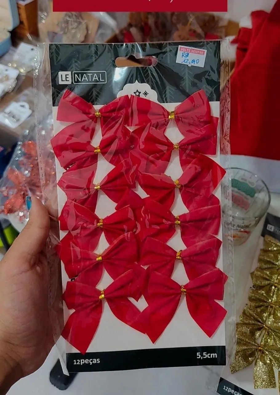 12 Mini laços vermelhos decoração natal 