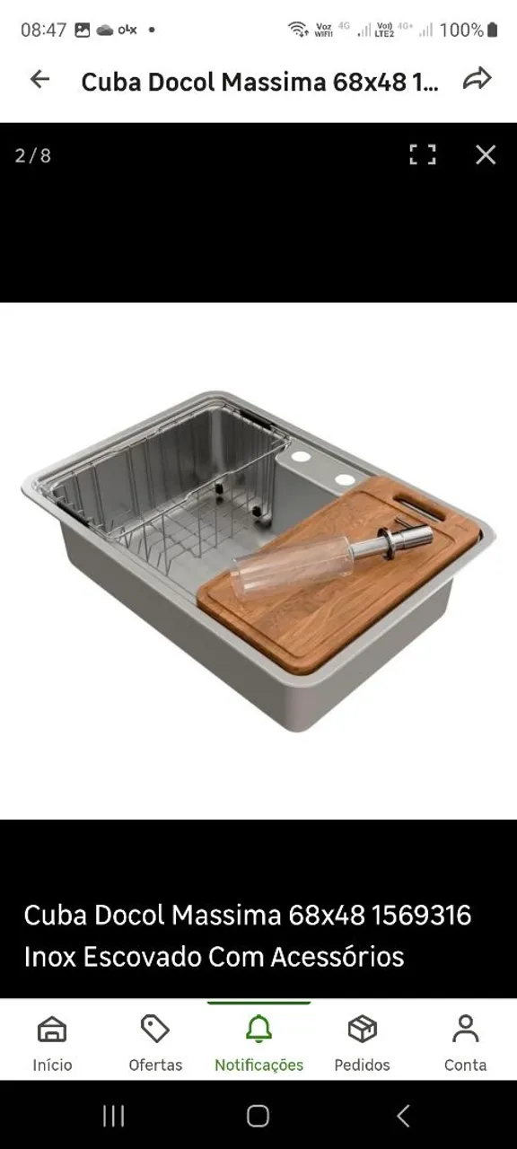 Cuba Docol Massima 68x48 Inox Escovado com assessórios