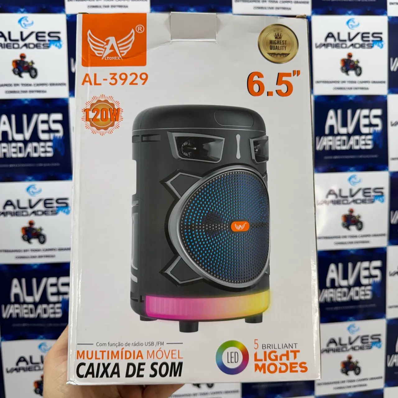Caixa de som sem fio bluetooth com entrada para microfone 
