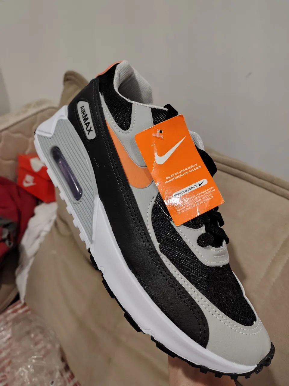 Cn8490 002 Air Max 90 Preto Cinza Nike Air Max 90 Preto, Laranja E - Main Image