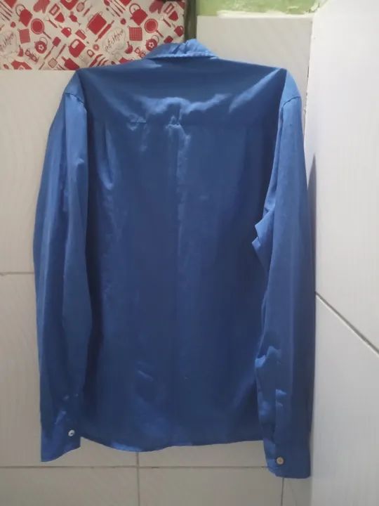 Camisa Social Azul Claro Manga Longas Masculino M  - Foto 2