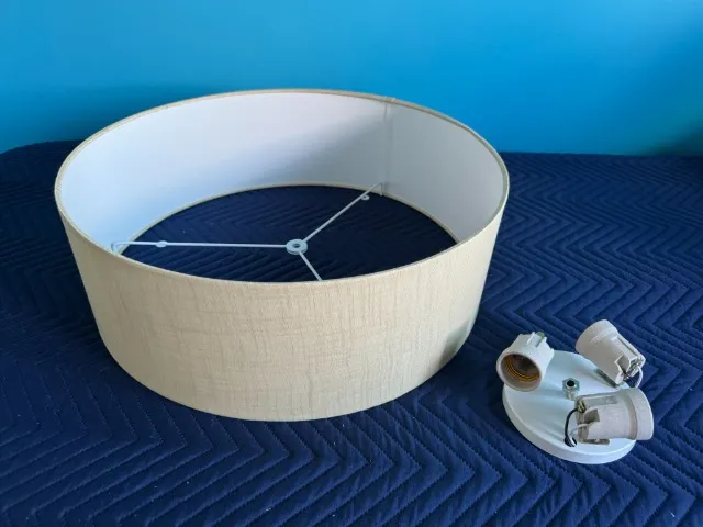 Plafon Cilíndrico Cúpula em Tecido 40x12cm Rústico Bege - Bivolt