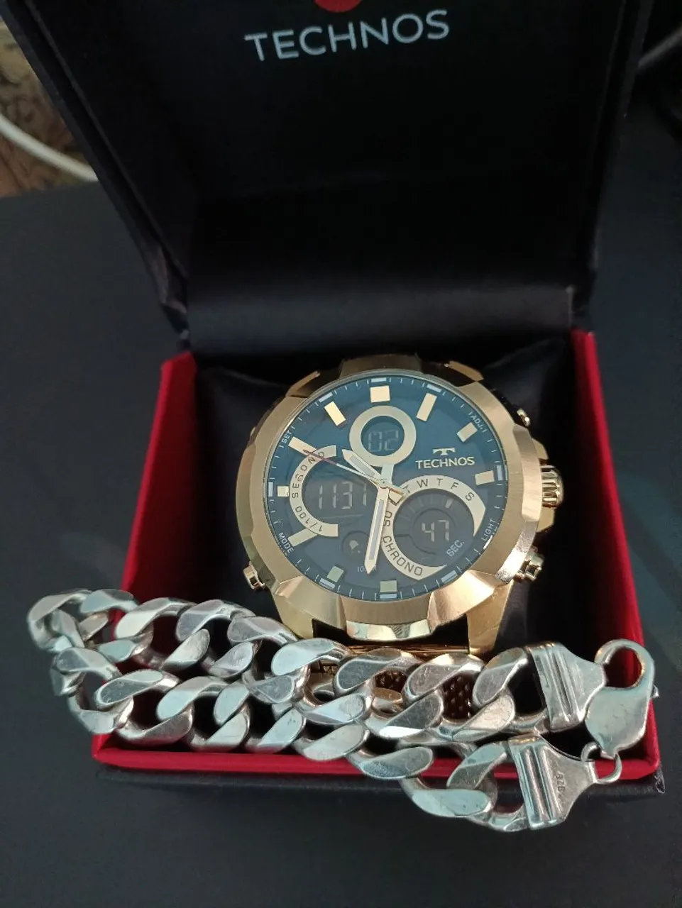 Pulseira Prata + Relógio Technos Dourado
