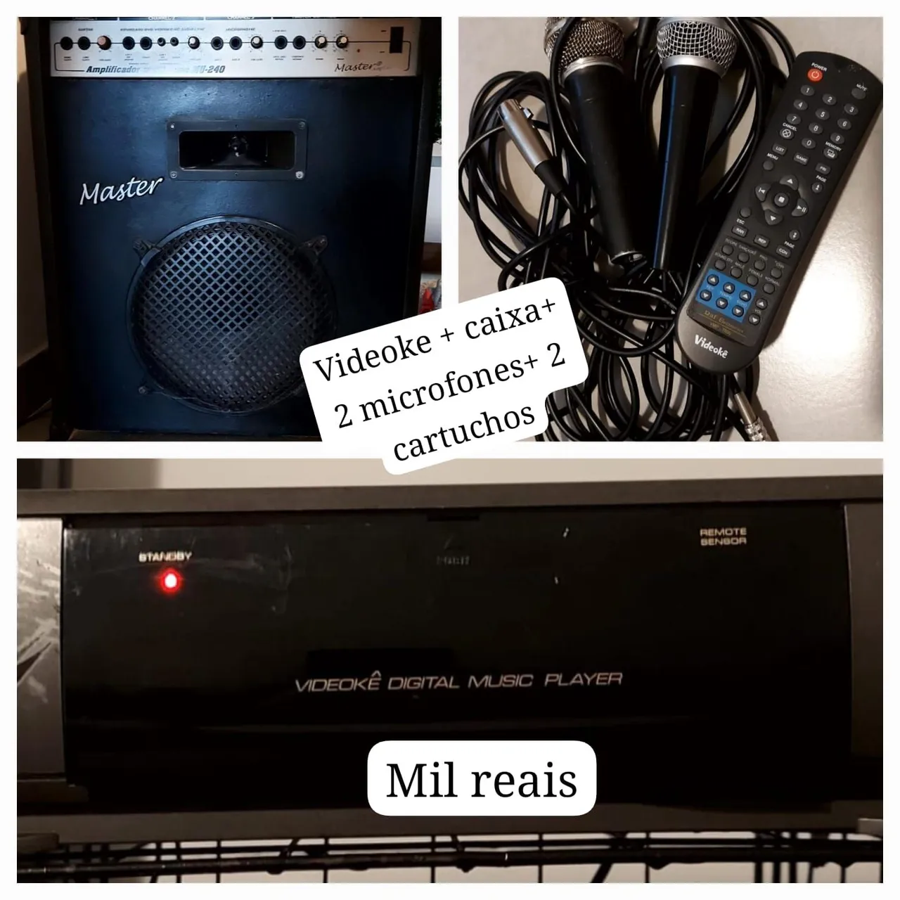 Videokê completo com caixa, microfones e cartuchos!