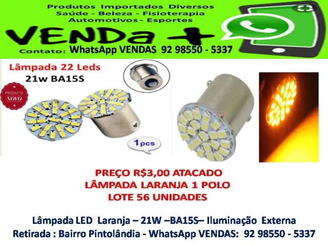 Lâmpada LED Laranja - 21W -BA15S- Iluminação Externa