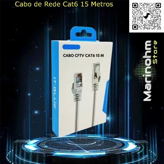 Cabo Rede Cat6 15 Metros Branco 1000 mbps Interno Externo RJ-45