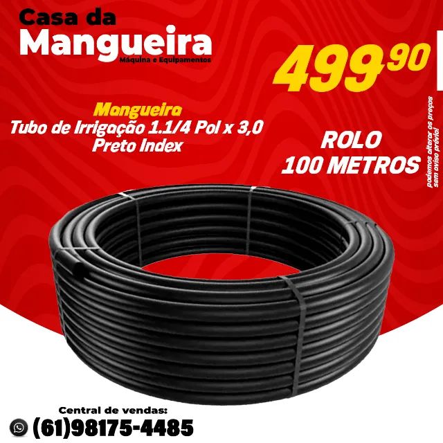 Mangueira Tubo de Irrigação 1.1/4 Pol x 3,0 Preto Index