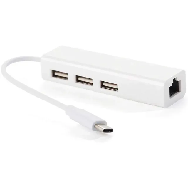 Adaptador Hub portas USB tipo C/RJ45
