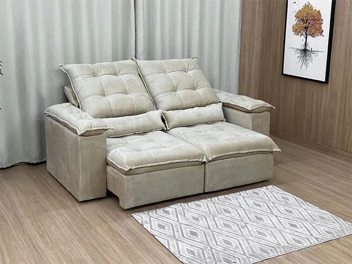 Sofá Retrátil 2 Lugares 200cm Veludo Bege - Foto 2