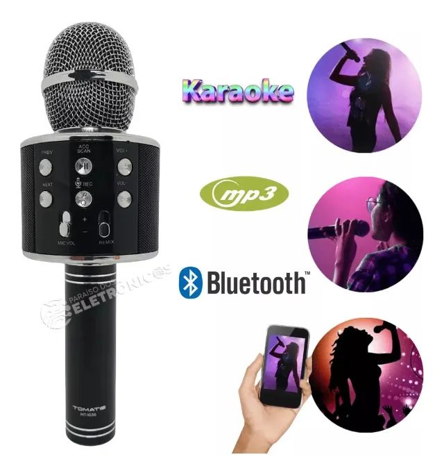Microfone Karaoke Tomate MT-1036 Bluetooth com Alto-farlantes Muda Voz Infantil - Foto 4