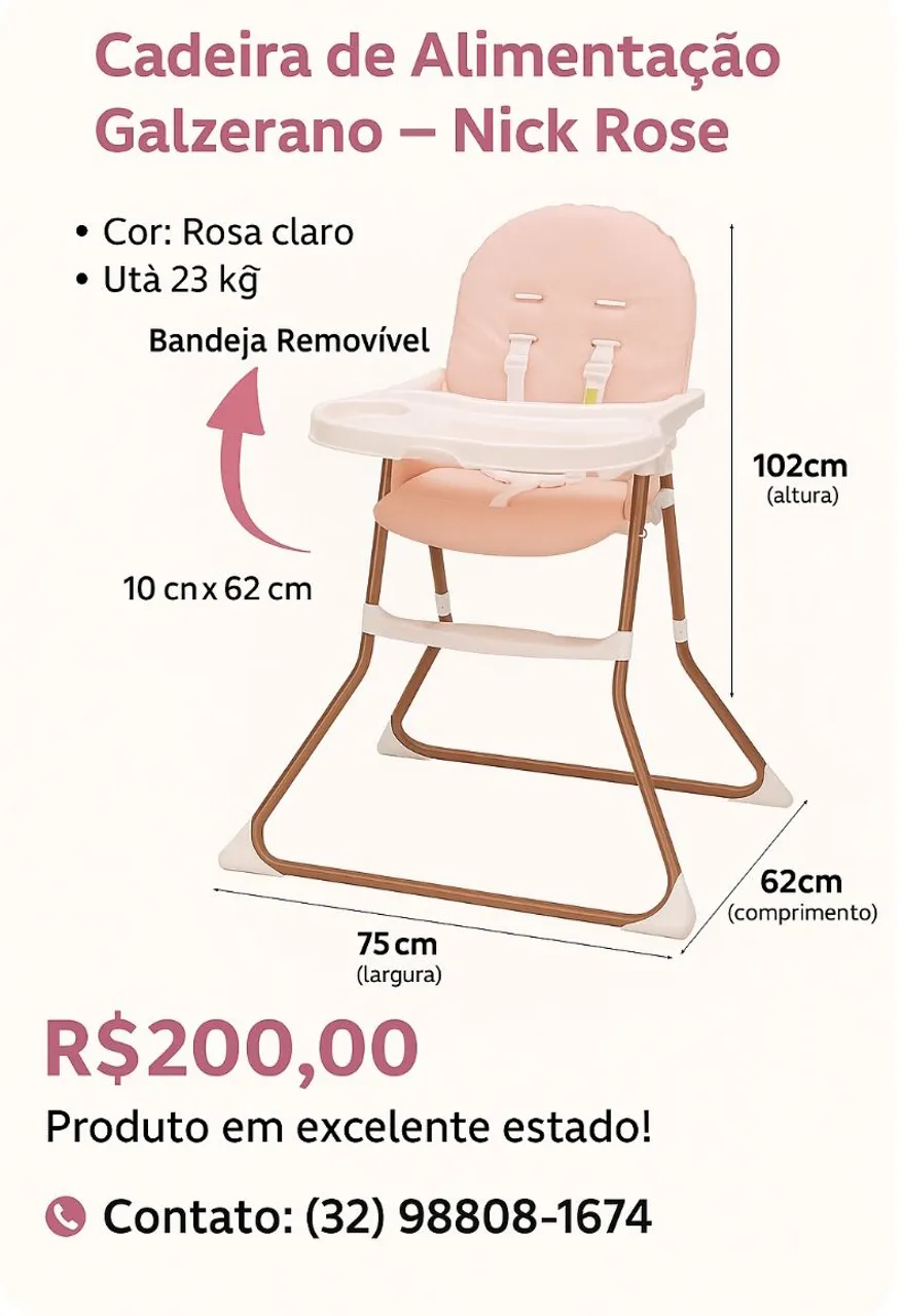 Cadeira de Alimentação Galzerano Nick Rose - Rosa Claro