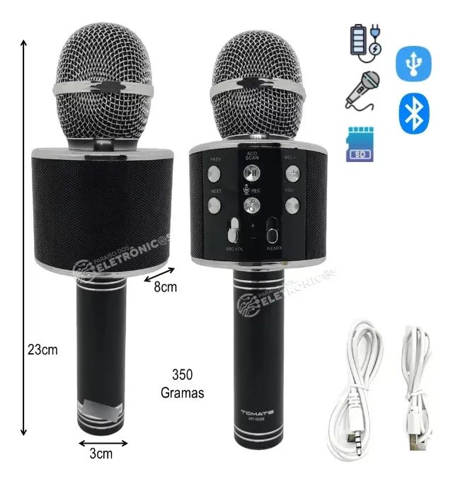 Microfone Karaoke Tomate MT-1036 Bluetooth com Alto-farlantes Muda Voz Infantil - Foto 2