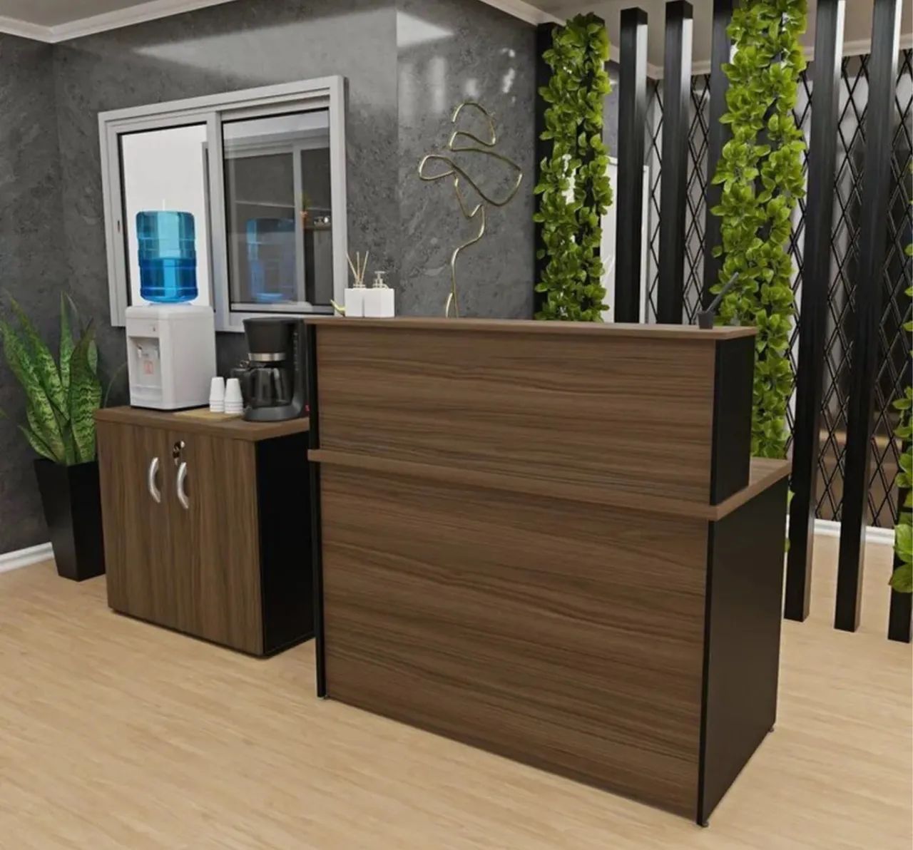 BALCÃO DE ATENDIMENTO COM ARMÁRIO L LOJA IKONOFFICE 