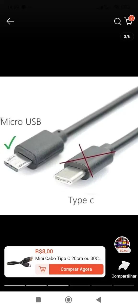 CABO USB MICRO/ V8 20 CENTÍMETROS  - Foto 4