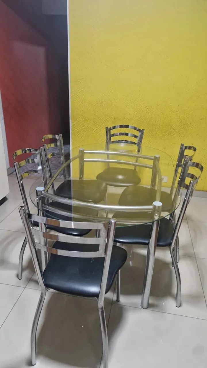 Mesa de vidro oval 6 cadeiras - Foto 2