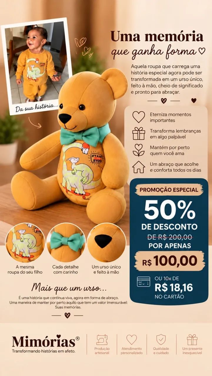 Urso de memória personalizado feito com roupa especial  - Foto 4