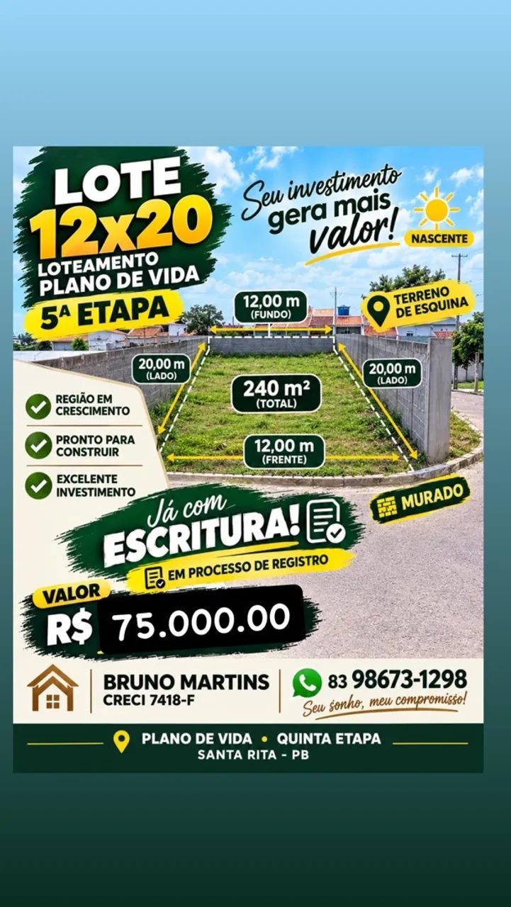 Vendo terreno 12x20