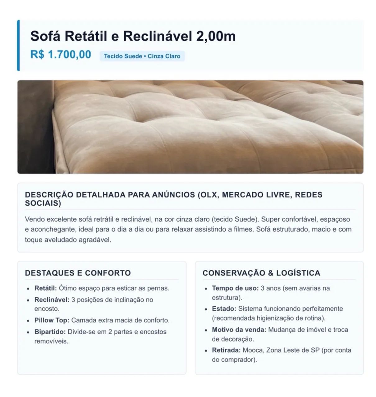 Sofá Retrátil 2.00m - Foto 5