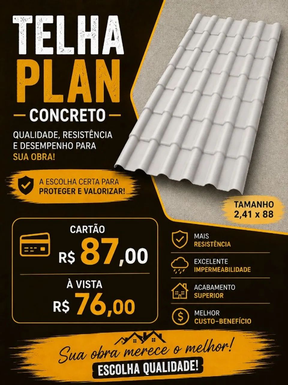 TELHA PVC PLAN CINZA 2,41X88