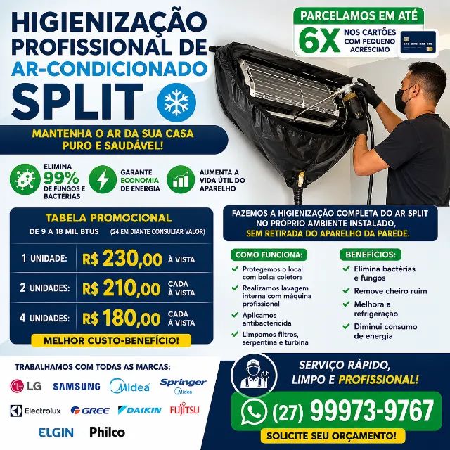HIGIENIZAÇÃO PROFISSIONAL DE AR CONDICIONADO SPLIT