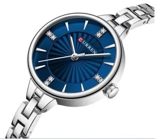 Relogio Feminino Curren Prata Fundo Azul