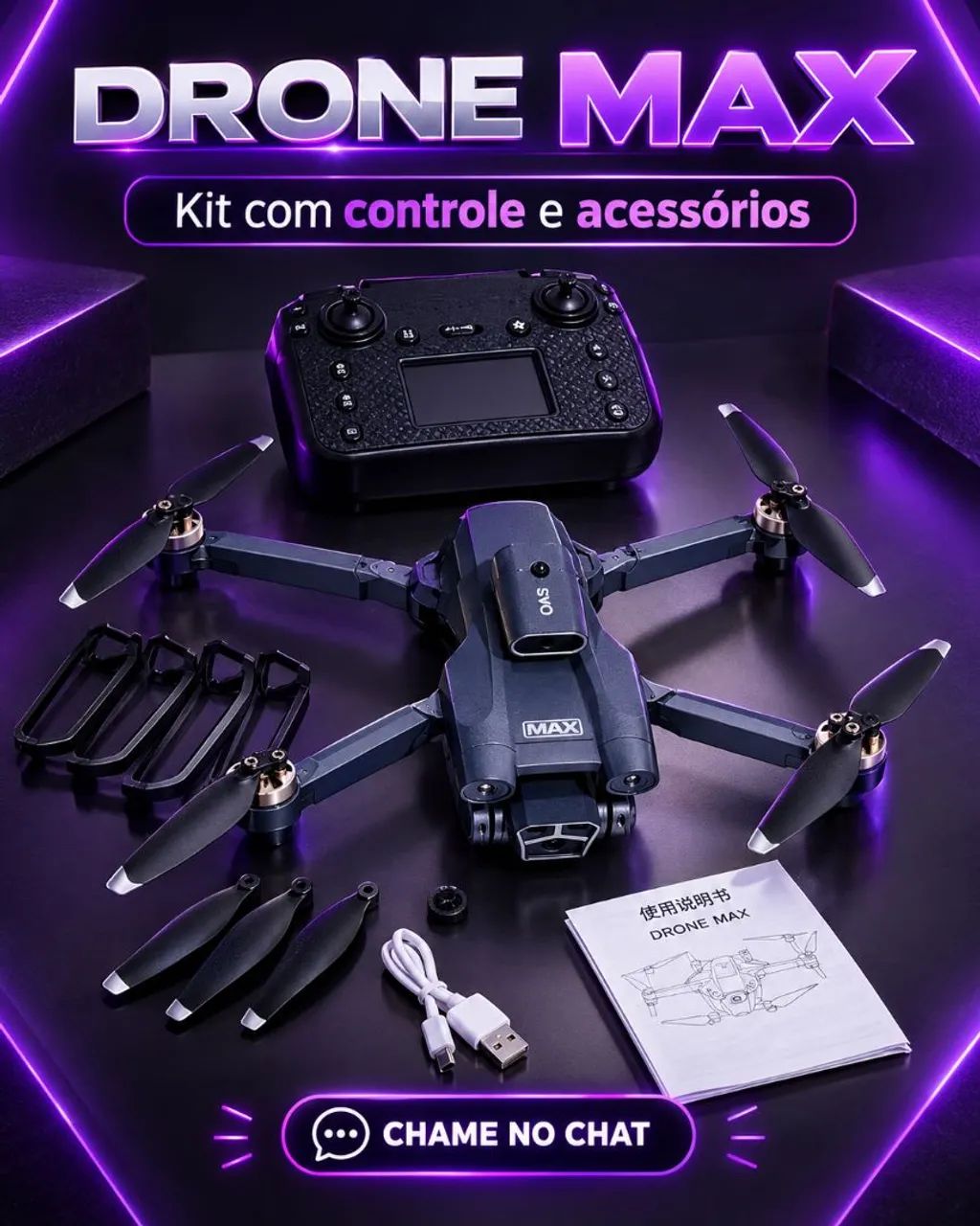 Drone Max 4 Hélices com Led e farol + camera - Foto 4