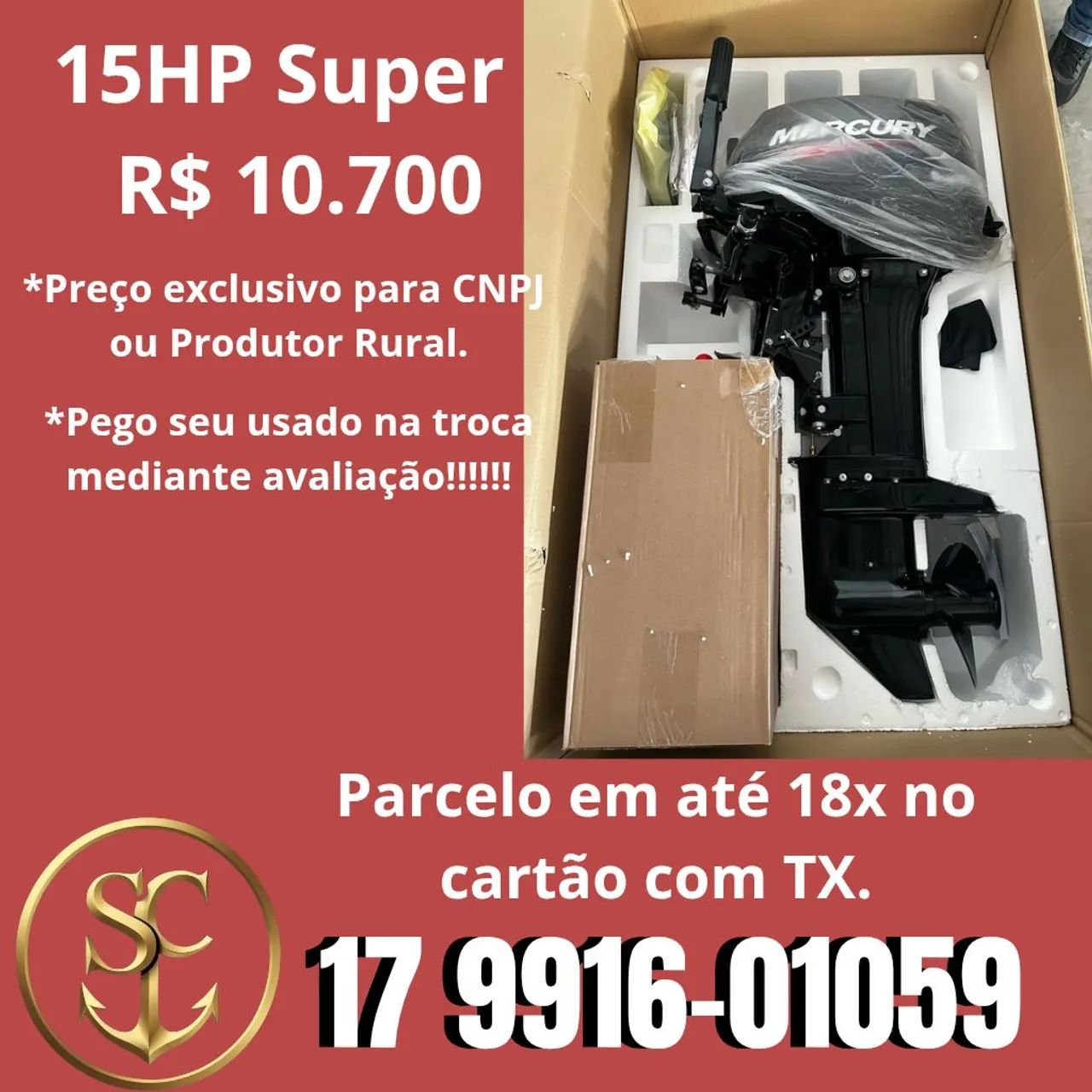 Motor de Popa 15 HP Mercury Super zero 